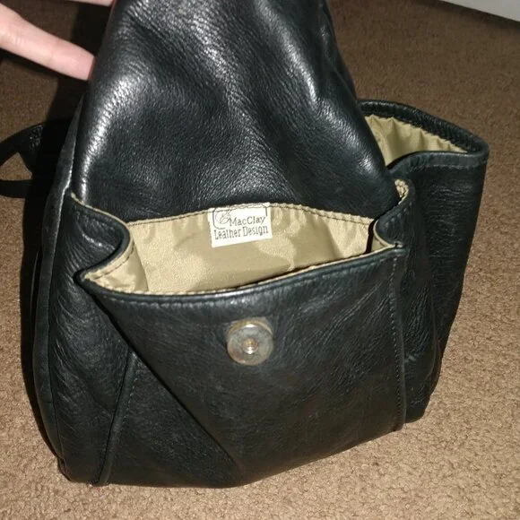 Mac Clay Leather Design: Tan/Black Leather Convertible Backpack/Shoulder Bag - Picture 8 of 14